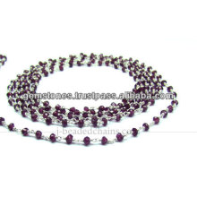 Beautiful Sterling Silver Garnet Rondelle Faceted Beaded Chain, Wholesale Gemstone Bezel Jewelry